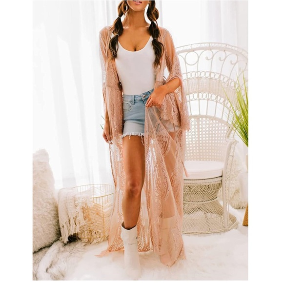 Sexy Lace Open Front Kimono Cardigan - Picture 7 of 7